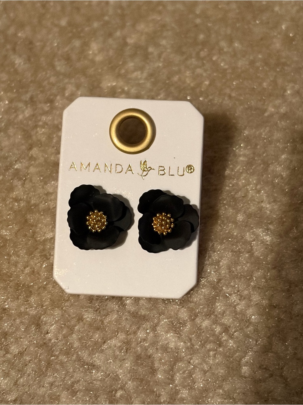 Black Flower Stud Earrings with Gold Centers